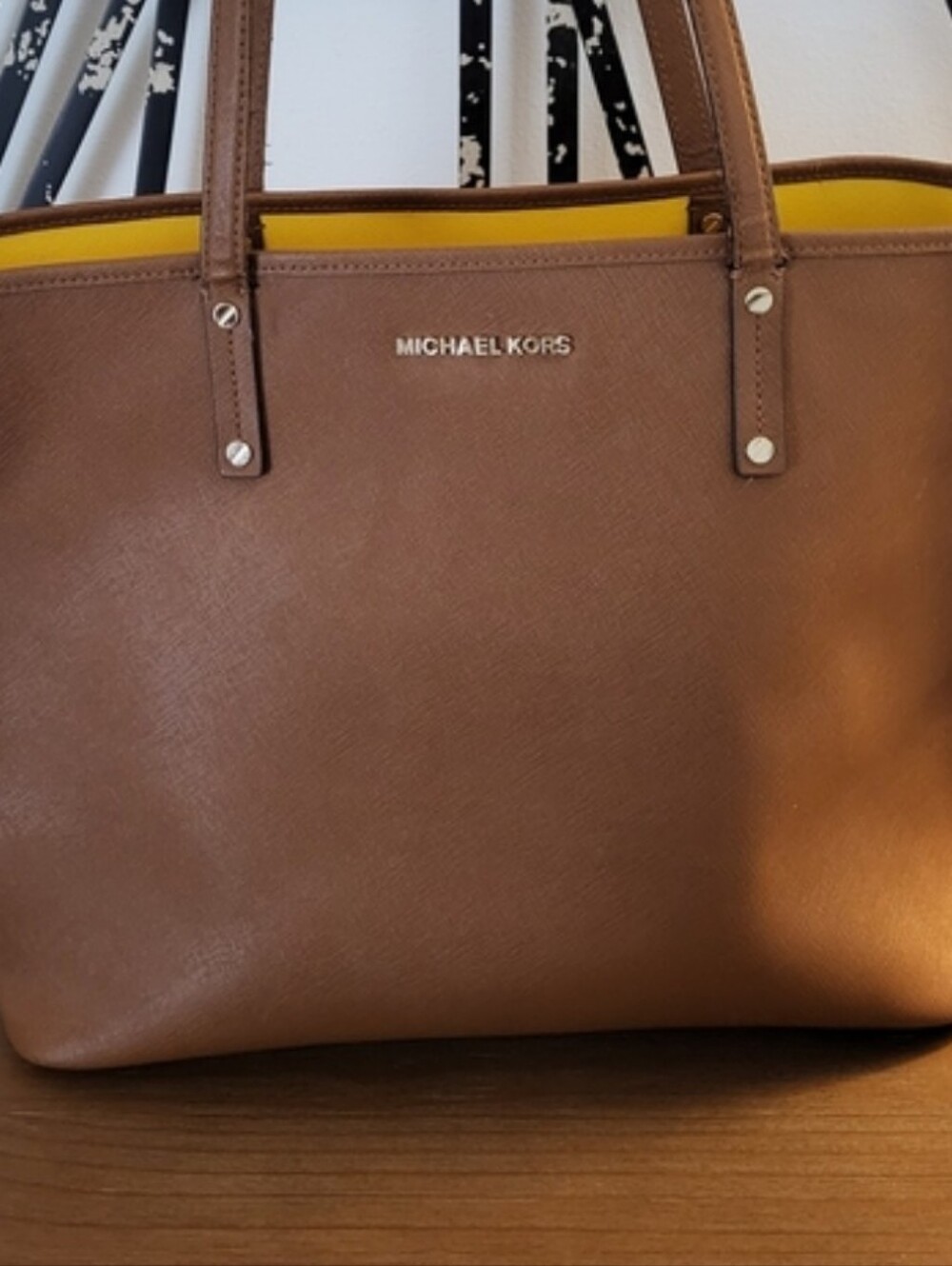 Michael Kors Brown Tote with Yellow Interior(18 X 14)